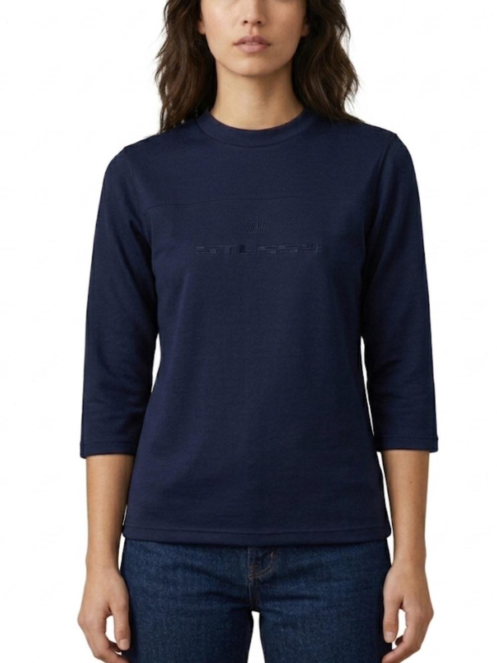 Stüssy Navy Blue Tonal Logo Top 3/4 Sleeve XS Excellent Condition!